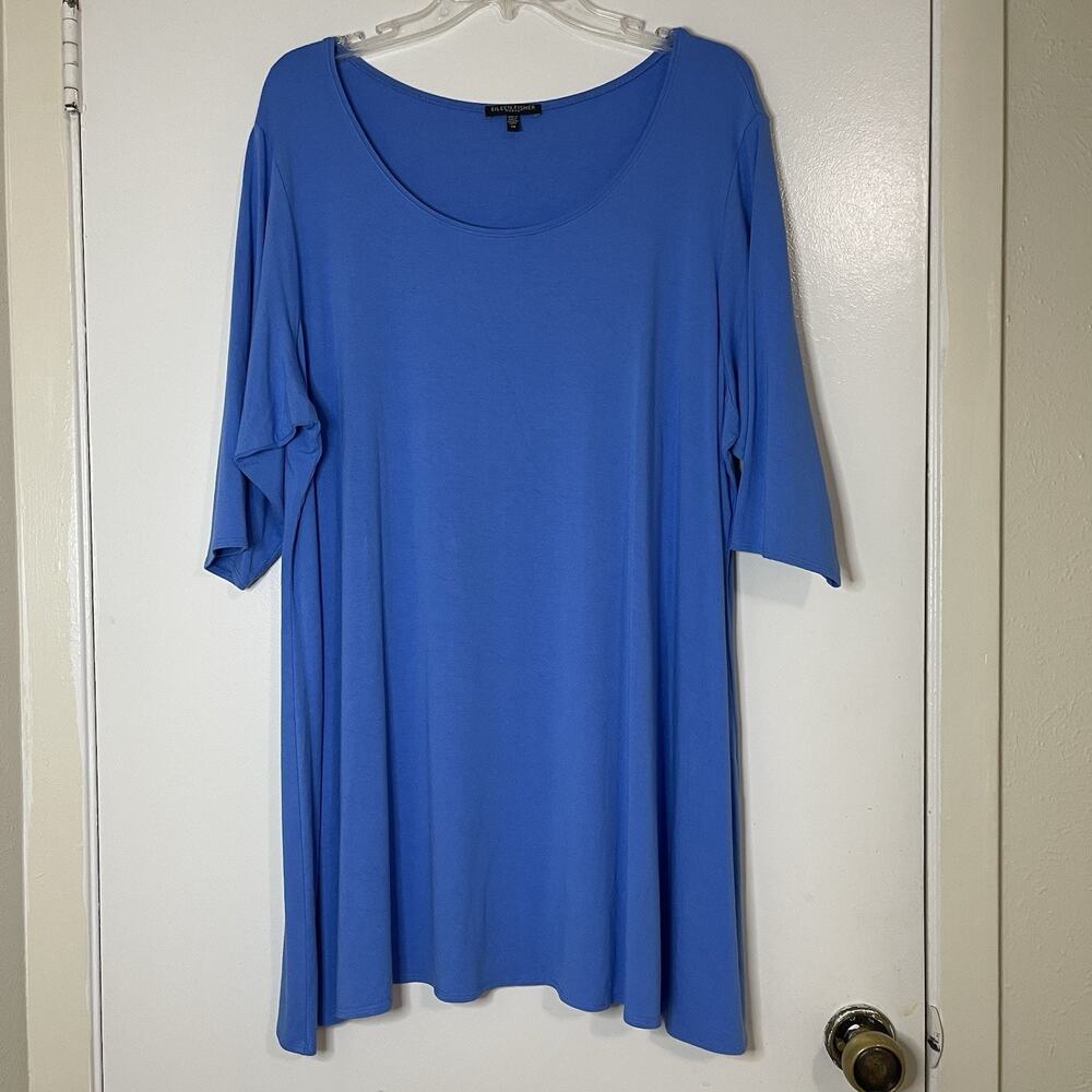 EILEEN FISHER woman plus blue short sleeve tunic scoop neck top size 3X